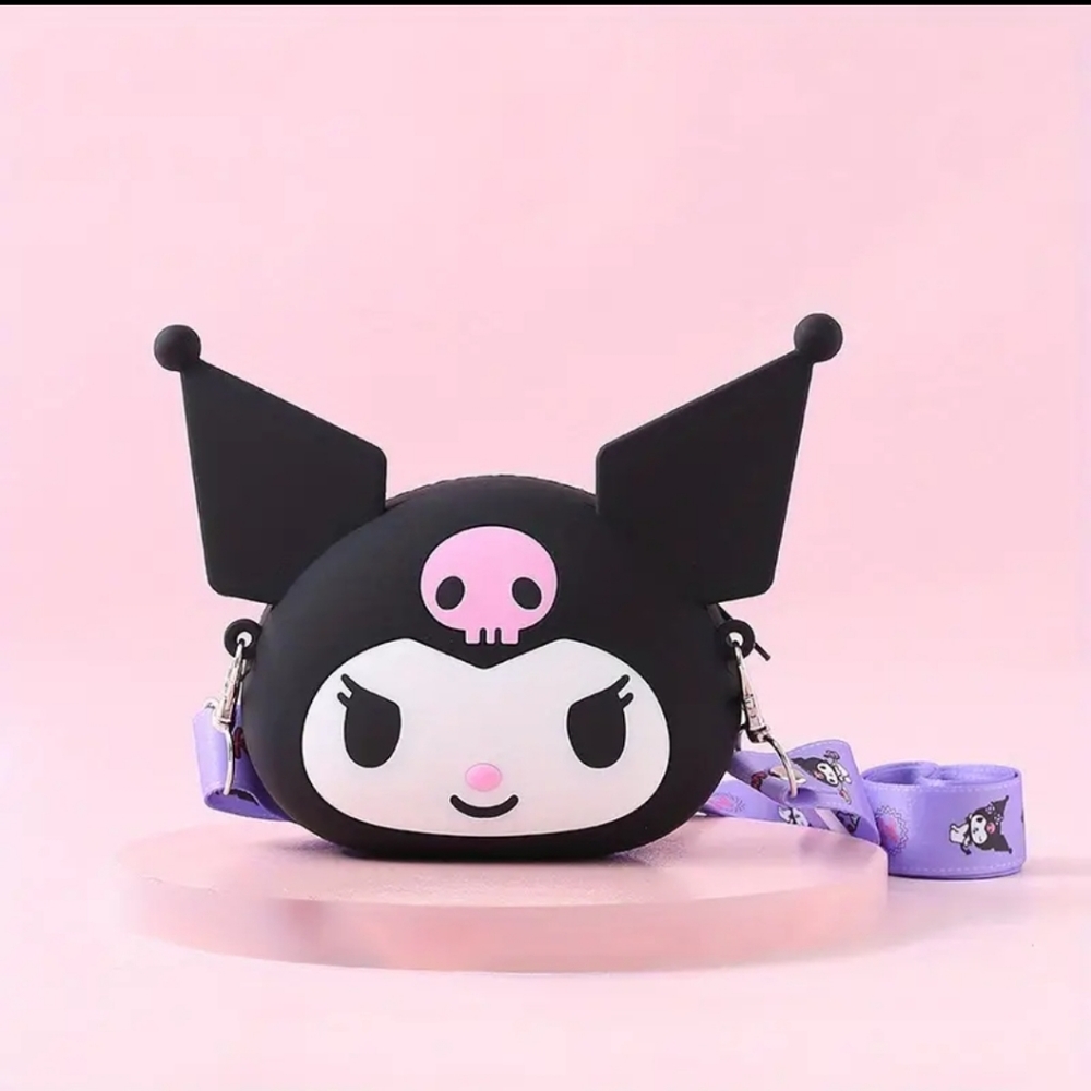 Black kuromi silicone purse shoulder bag pink skull - Picture 5 of 8